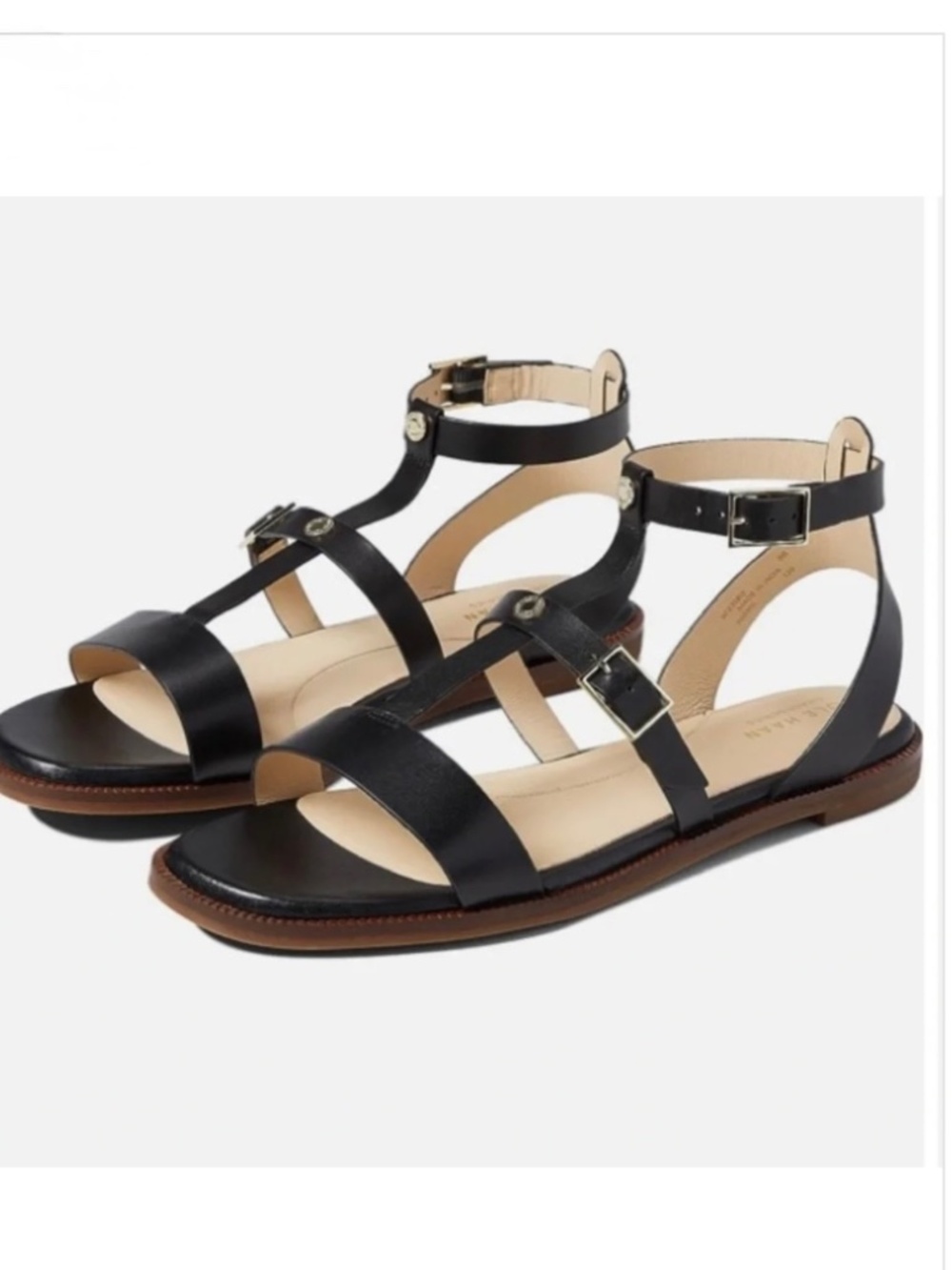 Cole Haan Wren Black Leather Sandals | Gold Hardware | Size 8.5